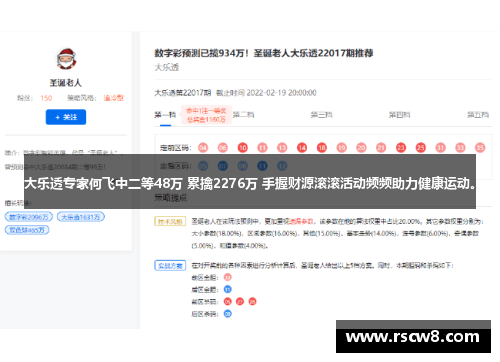 大乐透专家何飞中二等48万 累擒2276万 手握财源滚滚活动频频助力健康运动。